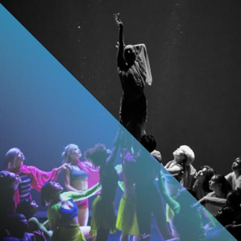Image of studio students holding up another student during a dance choreography during a national dance competition.